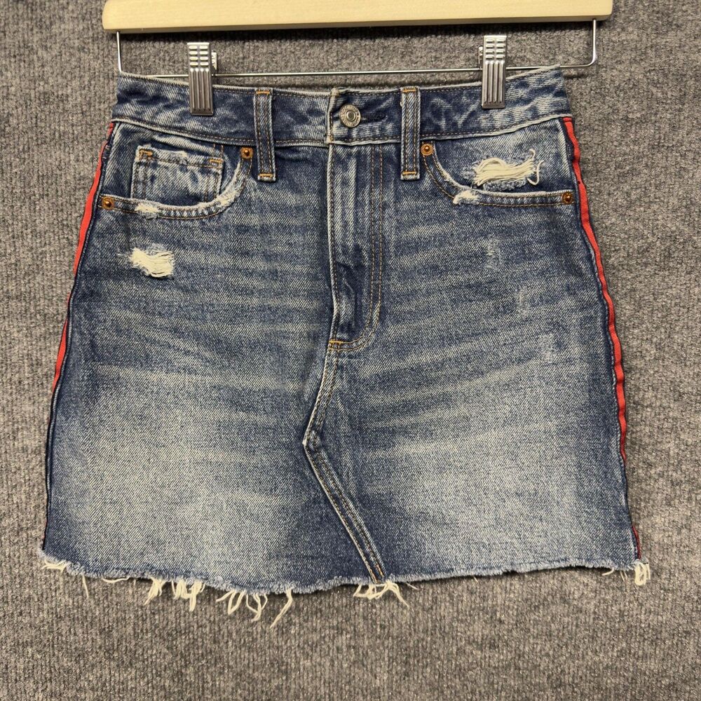 Abercrombie & Fitch Denim Skirt Women’s 24/00 Distressed Natural Rise Zoe A-Line